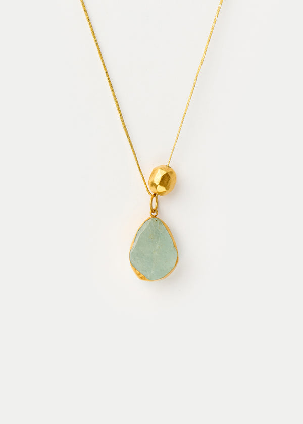 pippa small 18kt Gold Vermeil Afghanistan Zindagi Now Single Aquamarine Pendant & Gold Bead on Cord
