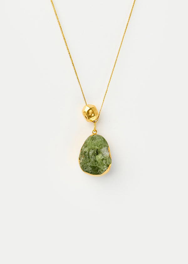 Pippa Small 18kt Gold Vermeil Afghanistan Zindagi Now Single Green Tourmaline Pendant & Gold Bead On Cord