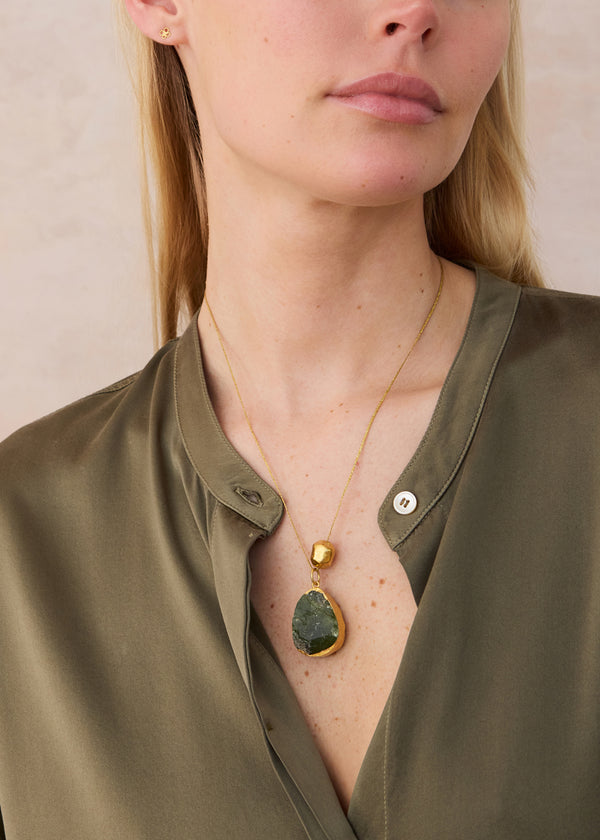 Pippa Small 18kt Gold Vermeil Afghanistan Zindagi Now Single Green Tourmaline Pendant & Gold Bead On Cord