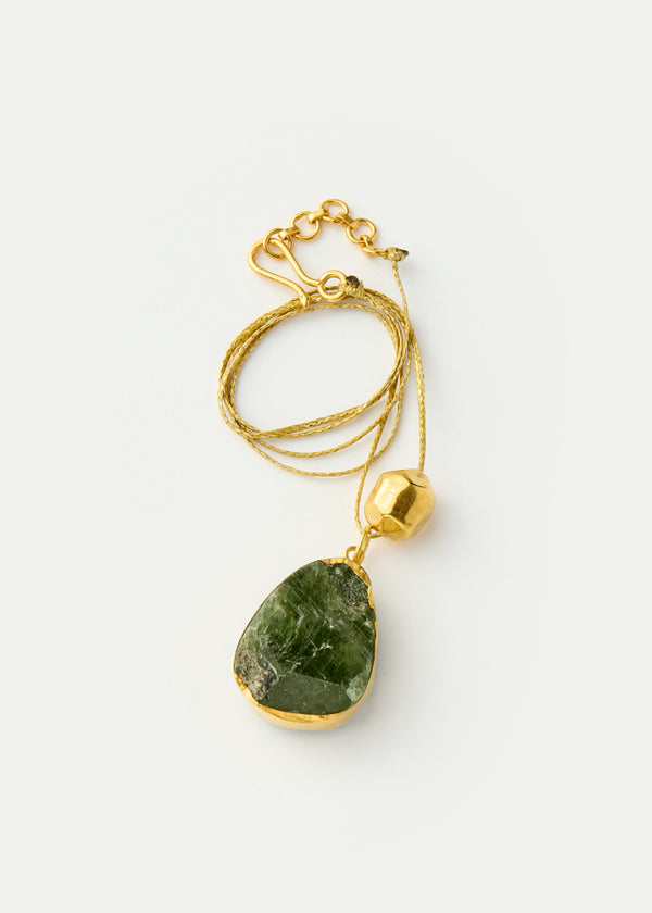 pippa small 18kt Gold Vermeil Afghanistan Zindagi Now Single Green Tourmaline Pendant & Gold Bead on Cord