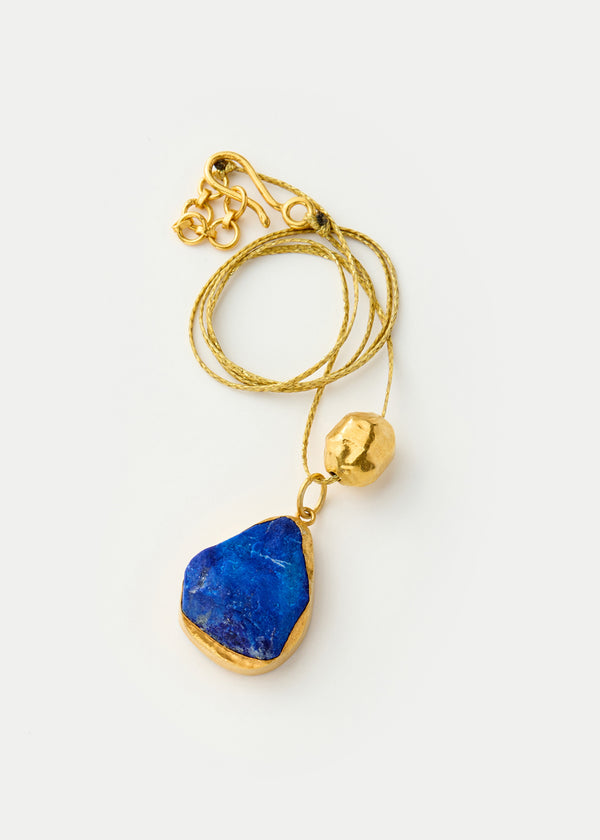 Pippa Small 18kt Gold Vermeil Afghanistan Zindagi Now Single Lapis Pendant & Gold Bead On Cord
