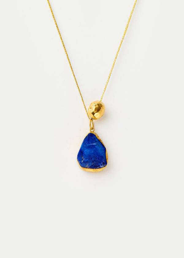pippa small 18kt Gold Vermeil Afghanistan Zindagi Now Single Lapis Pendant & Gold Bead on Cord