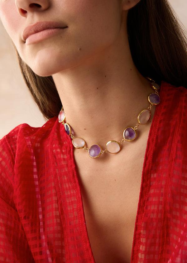 Pippa Small 18kt Gold Vermeil PSTM Afghanistan Amethyst & Rose Quartz Necklace