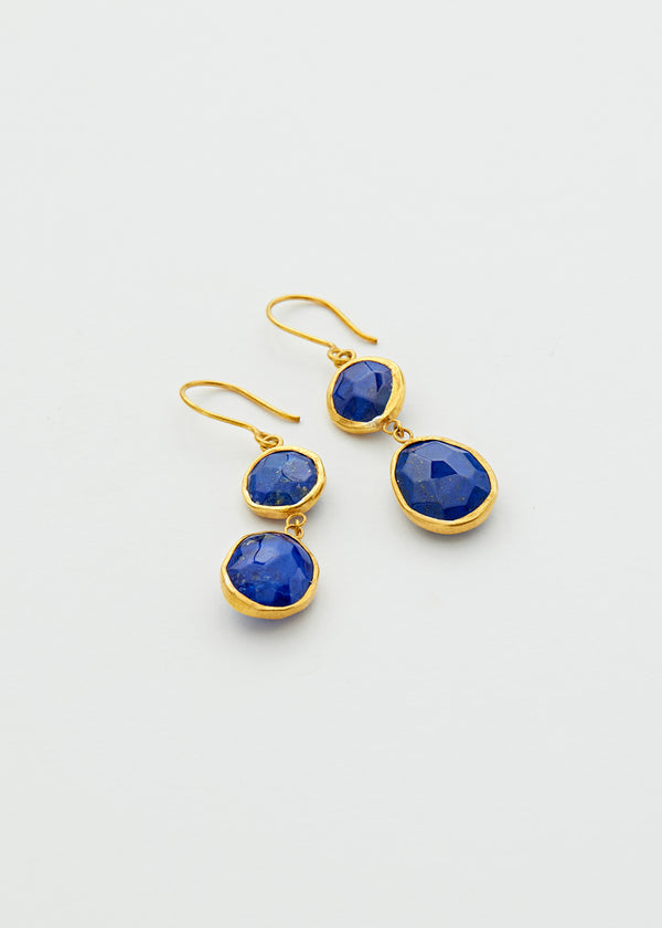Pippa Small 18kt Gold Vermeil PSTM Afghanistan Lapis Sheela Double Drop Earrings