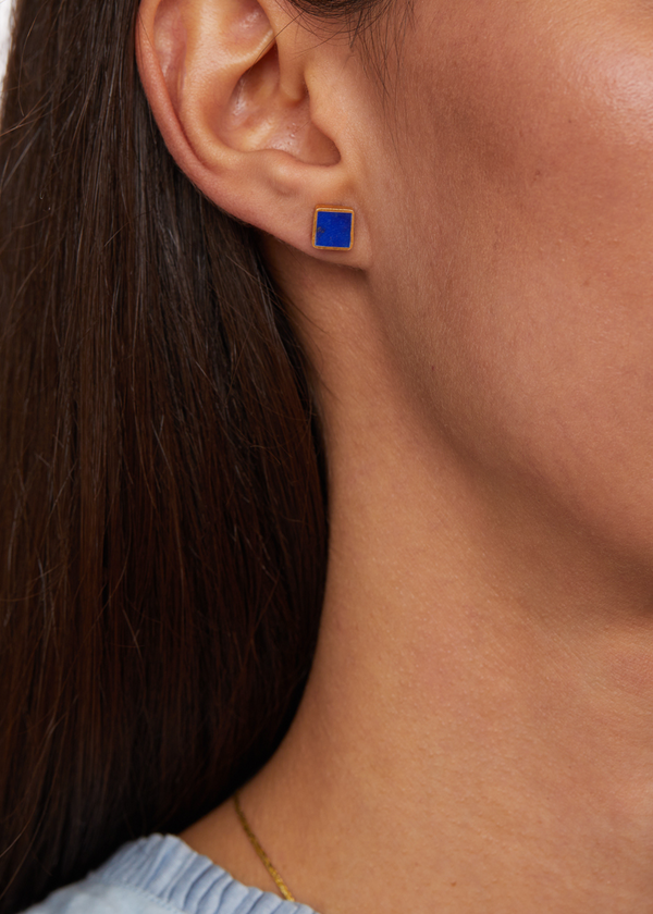 Pippa Small 18kt Gold Vermeil PSTM Afghanistan Lapis Square Studs
