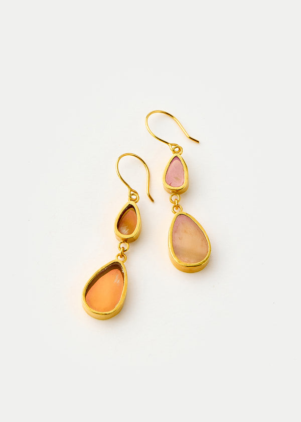 Pippa Small 18kt Gold Vermeil PSTM Afghanistan Pink Glass Double Drop Earrings