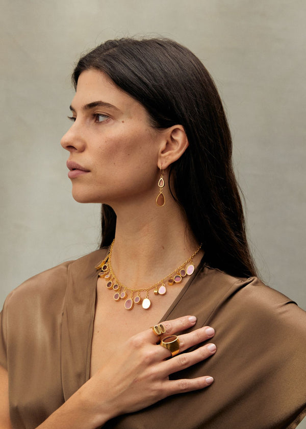 Pippa Small 18kt Gold Vermeil PSTM Afghanistan Pink Glass Double Drop Earrings