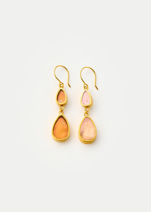 pippa small 18kt Gold Vermeil PSTM Afghanistan Pink Glass Double Drop Earrings