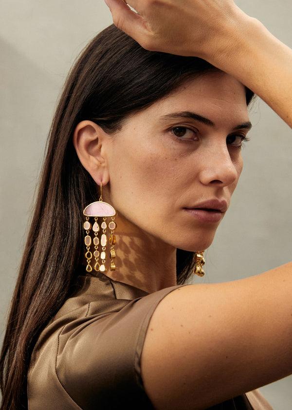 Pippa Small 18kt Gold Vermeil PSTM Afghanistan Pink Glass Long Jellyfish Earrings