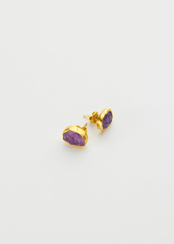 Pippa Small 18kt Gold Vermeil PSTM Afghanistan Rough Amethyst Fara Studs