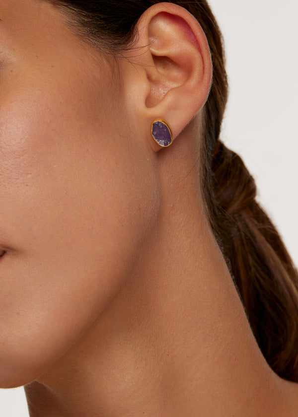 Pippa Small 18kt Gold Vermeil PSTM Afghanistan Rough Amethyst Fara Studs