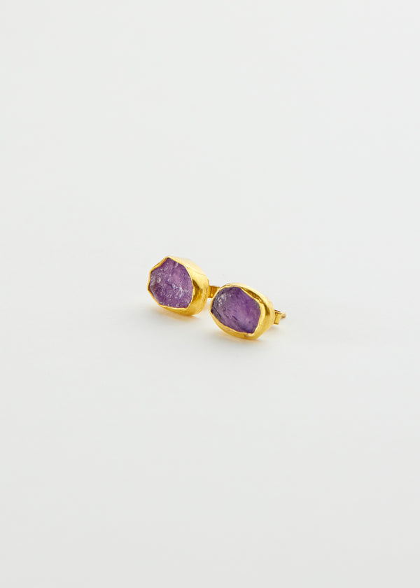 pippa small 18kt Gold Vermeil PSTM Afghanistan Rough Amethyst Fara Studs