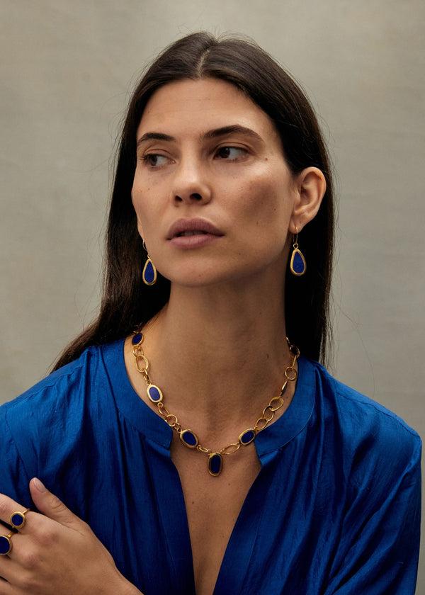 Pippa Small 18kt Gold Vermeil PSTM Afghanistan Samar Anara Single Drop Lapis Earrings