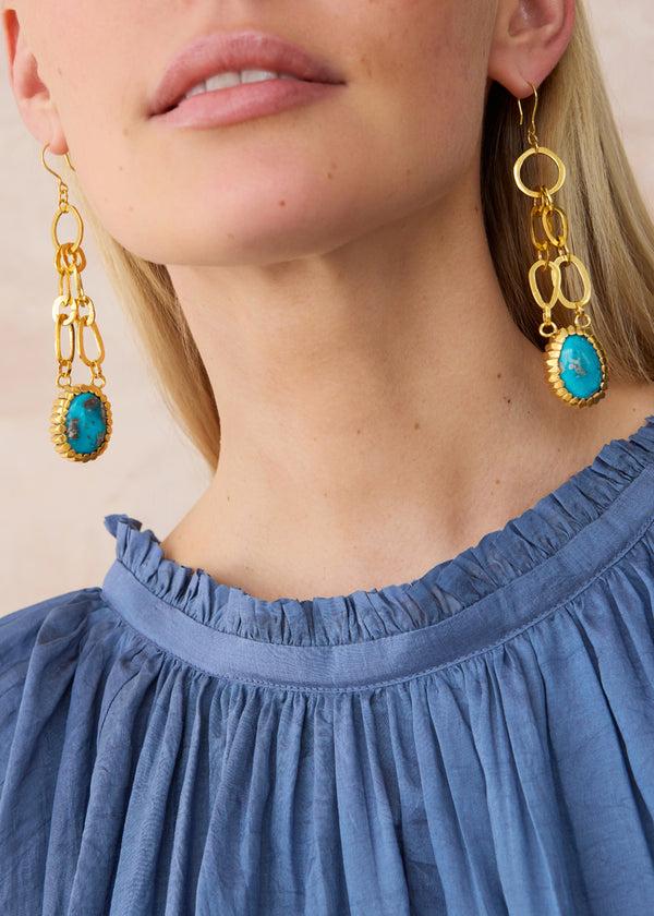 Pippa Small 18kt Gold Vermeil PSTM Afghanistan Turquoise Anisa Link Earrings