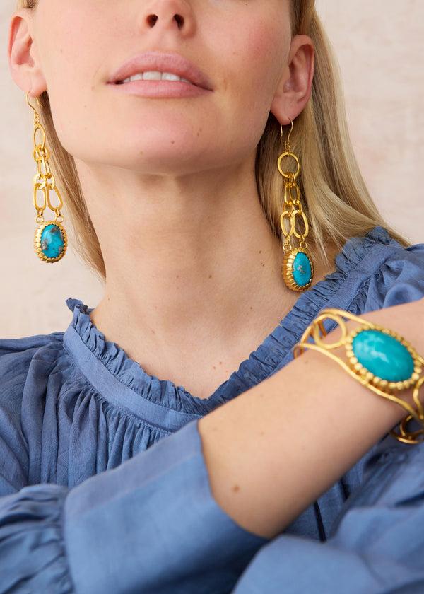 Pippa Small 18kt Gold Vermeil PSTM Afghanistan Turquoise Anisa Link Earrings