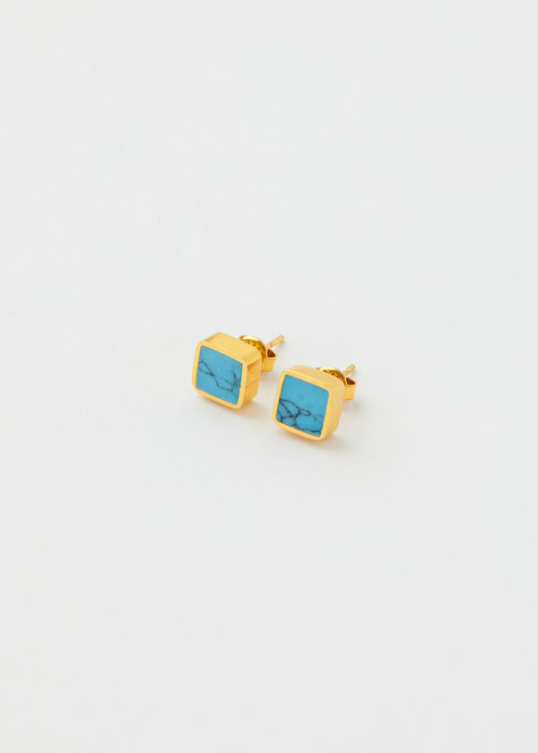 Pippa Small 18kt Gold Vermeil PSTM Afghanistan Turquoise Square Studs