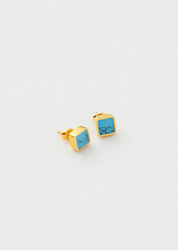 pippa small 18kt Gold Vermeil PSTM Afghanistan Turquoise Square Studs