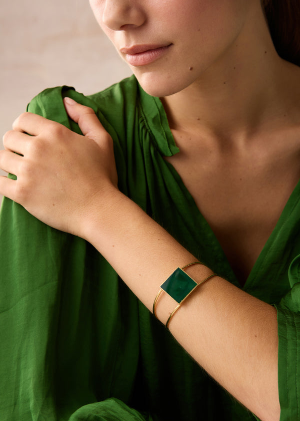 Pippa Small 18kt Gold Vermeil PSTM Afghanistan Zindagi Green Agate Marwa Cuff