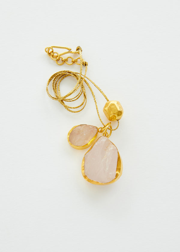 Pippa Small 18kt Gold Vermeil PSTM Afghanistan Zindagi Now Rose Quartz Pendant On Cord
