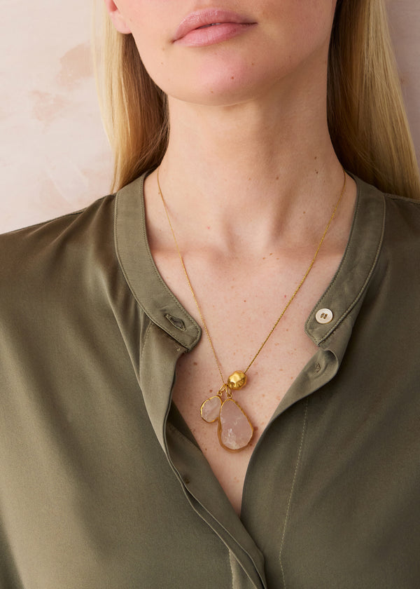 Pippa Small 18kt Gold Vermeil PSTM Afghanistan Zindagi Now Rose Quartz Pendant On Cord