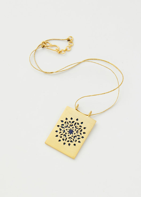 Pippa Small 18kt Gold Vermeil PSTM Jordan Sahlan Rectangular Lapis Enamel Pendant On Cord