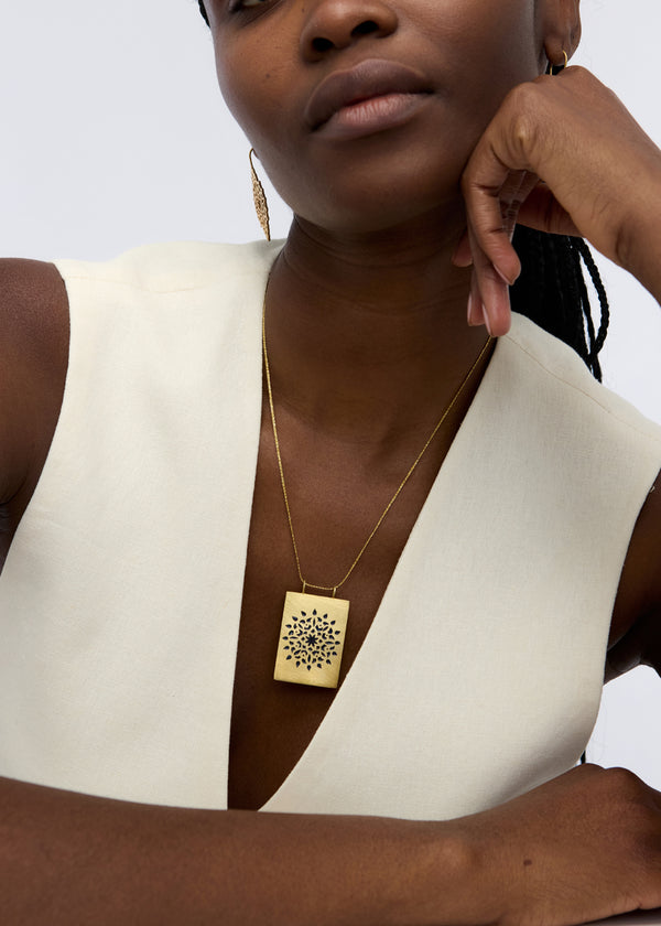 Pippa Small 18kt Gold Vermeil PSTM Jordan Sahlan Rectangular Lapis Enamel Pendant On Cord