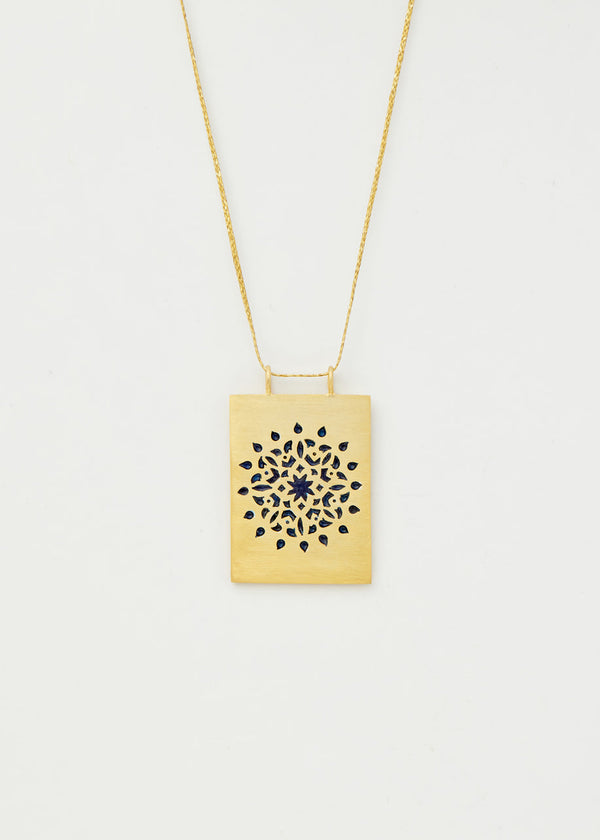 pippa small 18kt Gold Vermeil PSTM Jordan Sahlan Rectangular Lapis Enamel Pendant on Cord