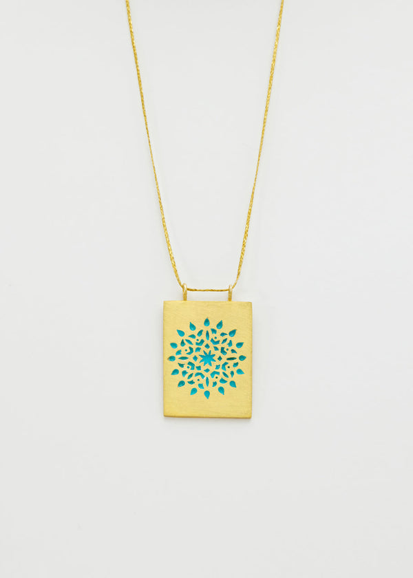 pippa small 18kt Gold Vermeil PSTM Jordan Sahlan Rectangular Turquoise Enamel Pendant on Cord