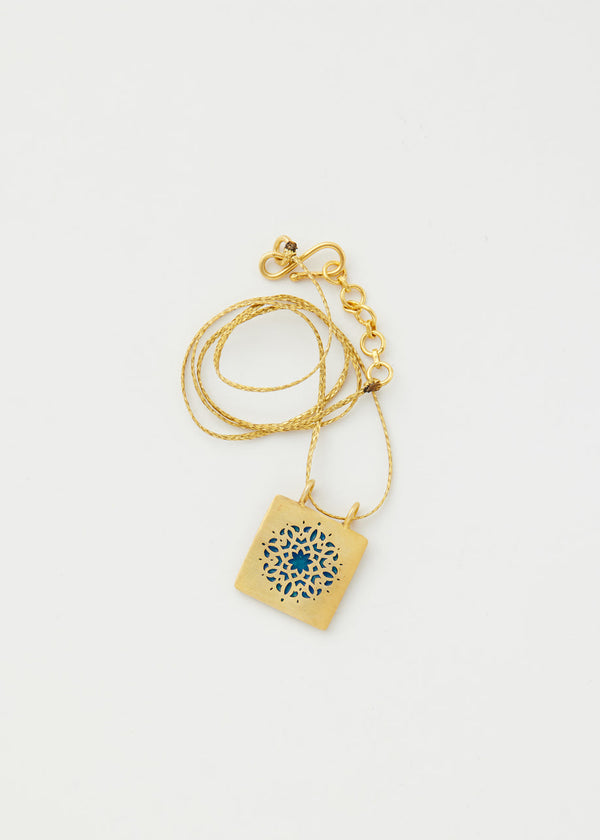 Pippa Small 18kt Gold Vermeil PSTM Jordan Sahlan Square Lapis Enamel Pendant On Cord