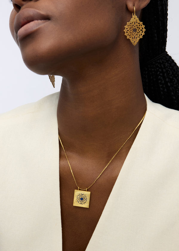 Pippa Small 18kt Gold Vermeil PSTM Jordan Sahlan Square Lapis Enamel Pendant On Cord