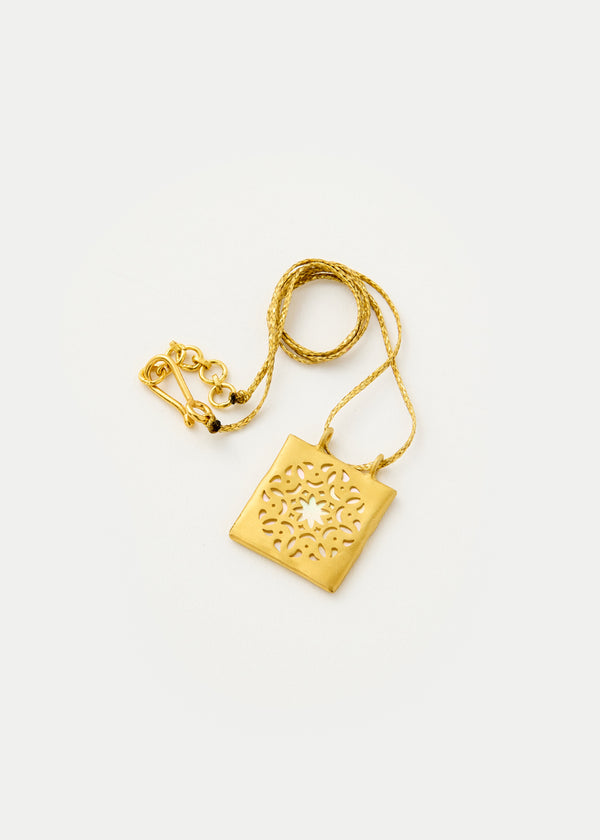 Pippa Small 18kt Gold Vermeil PSTM Jordan Sahlan Square Mother Of Pearl Pendant On Cord