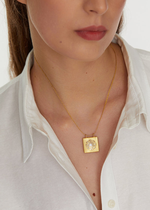 Pippa Small 18kt Gold Vermeil PSTM Jordan Sahlan Square Mother Of Pearl Pendant On Cord