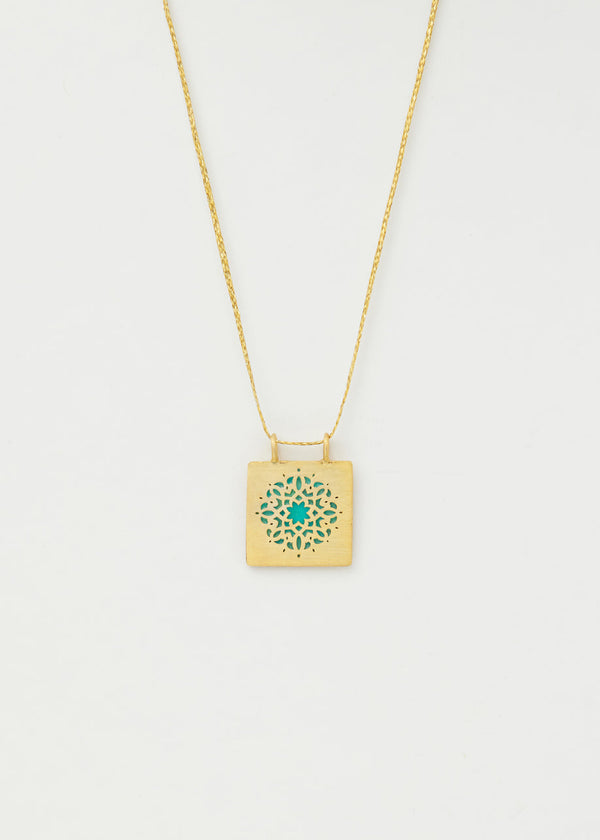 pippa small 18kt Gold Vermeil PSTM Jordan Sahlan Square Turquoise Enamel Pendant on Cord