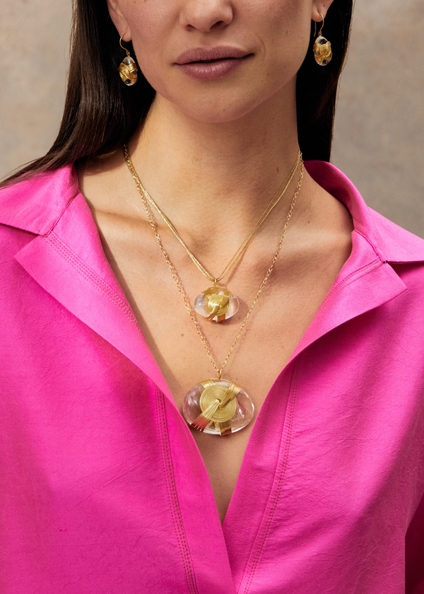 Pippa Small 18kt Gold Zen Rocks Large Crystal Amulet On Cord