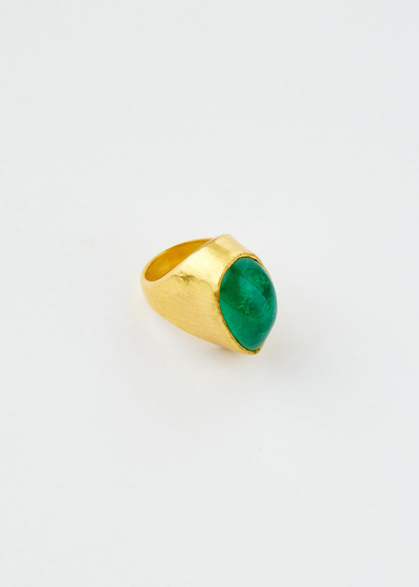 Pippa Small 22kt Gold Colombian Emerald Tibetan Ring