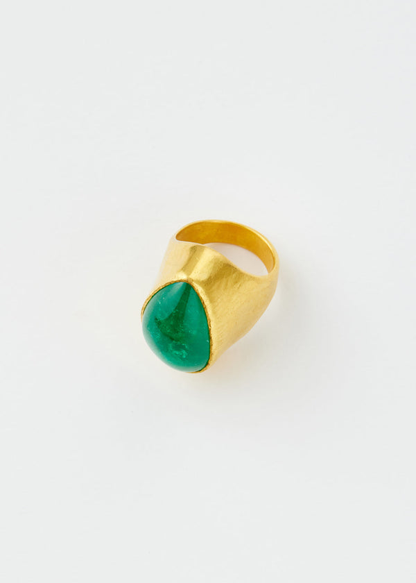 Pippa Small 22kt Gold Colombian Emerald Tibetan Ring