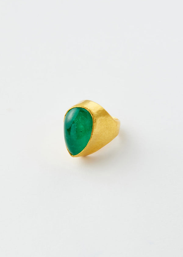 pippa small 22kt Gold Colombian Emerald Tibetan Ring
