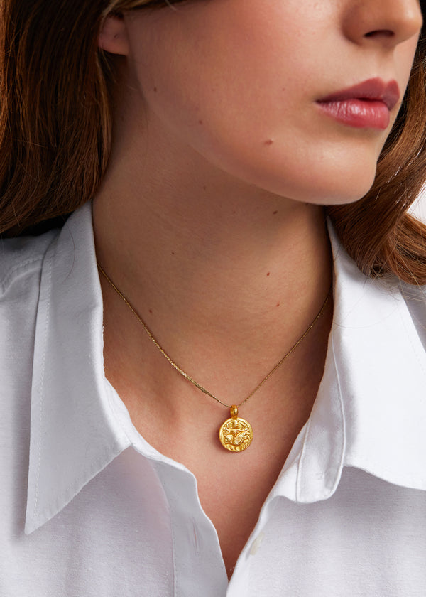 Pippa Small 22kt Gold Goddess Durga Round Pendant On Cord