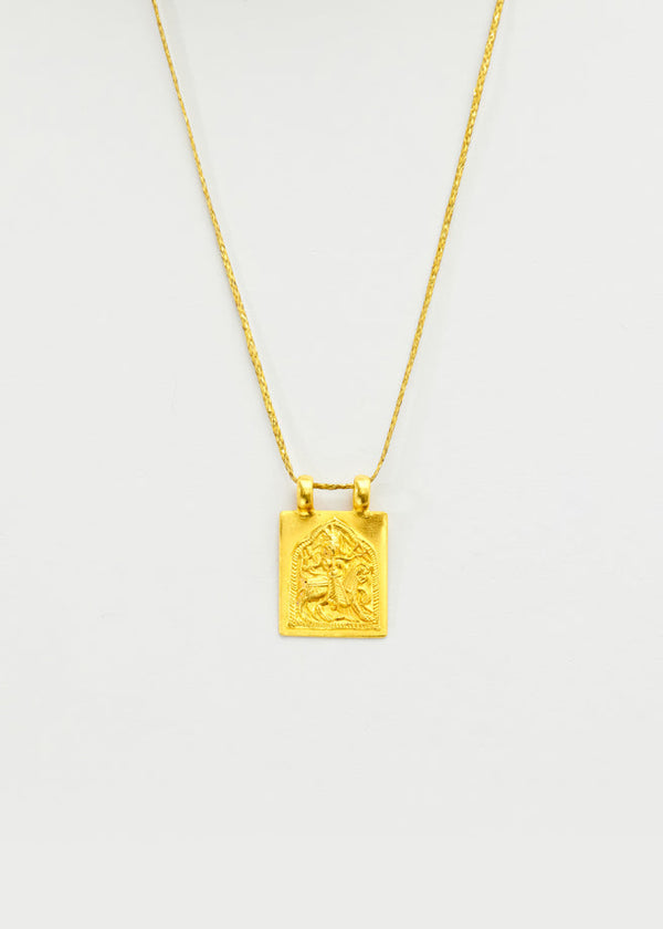 pippa small 22kt Gold Goddess Durga Square Pendant on Cord
