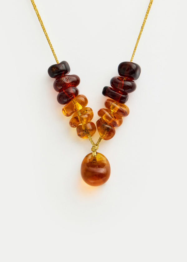 Pippa Small Azaz Amber Glass Multi Beaded Necklace On Cord