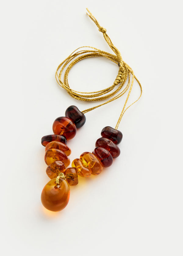 pippa small Azaz Amber Glass Multi Beaded Necklace on Cord