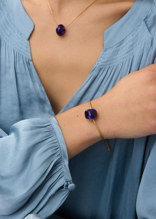 Pippa Small Azaz Blue Glass Single Bead Bracelet On Cord