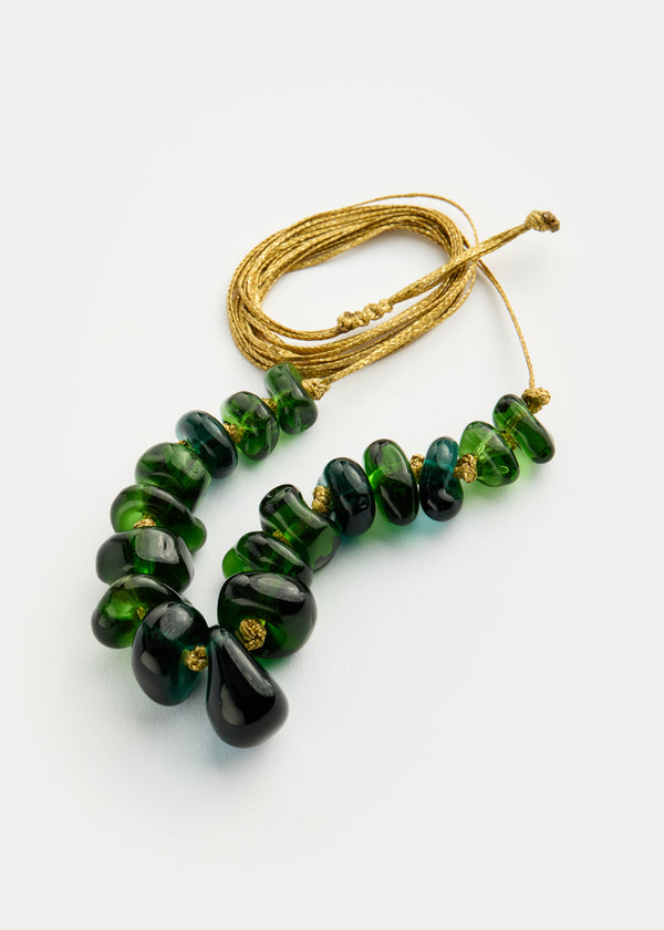Pippa Small Azaz Green Glass Multi Bead Necklace On Cord