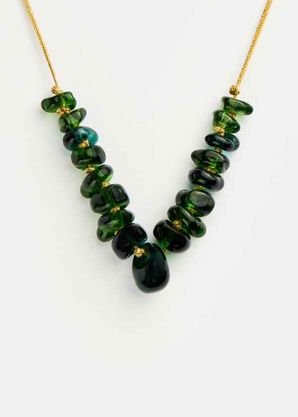 pippa small Azaz Green Glass Multi Bead Necklace on Cord