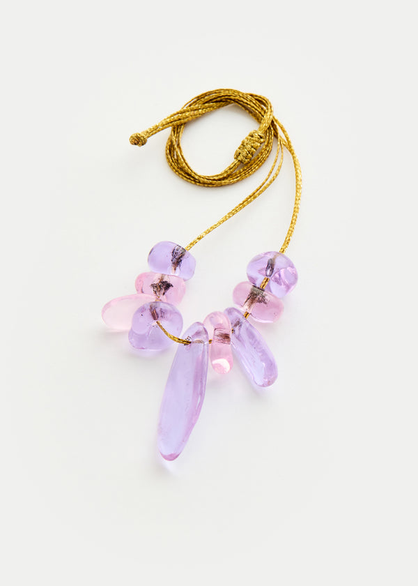 Pippa Small Azaz Pink & Purple Glass Multi Beaded Necklace On Cord