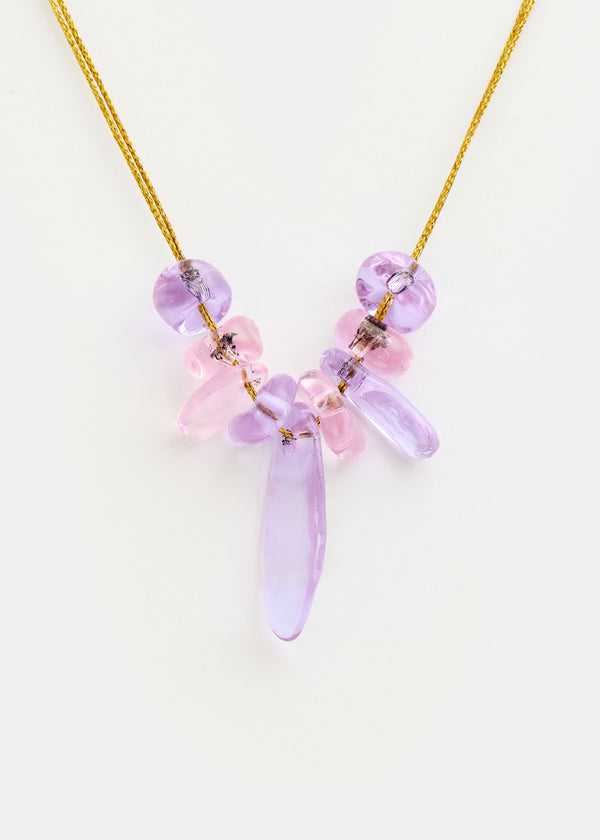 pippa small Azaz Pink & Purple Glass Multi Beaded Necklace on Cord