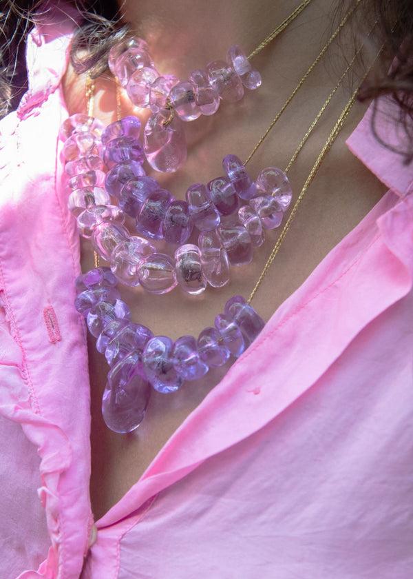 Pippa Small Azaz Purple Glass Multi Beaded Necklace On Cord