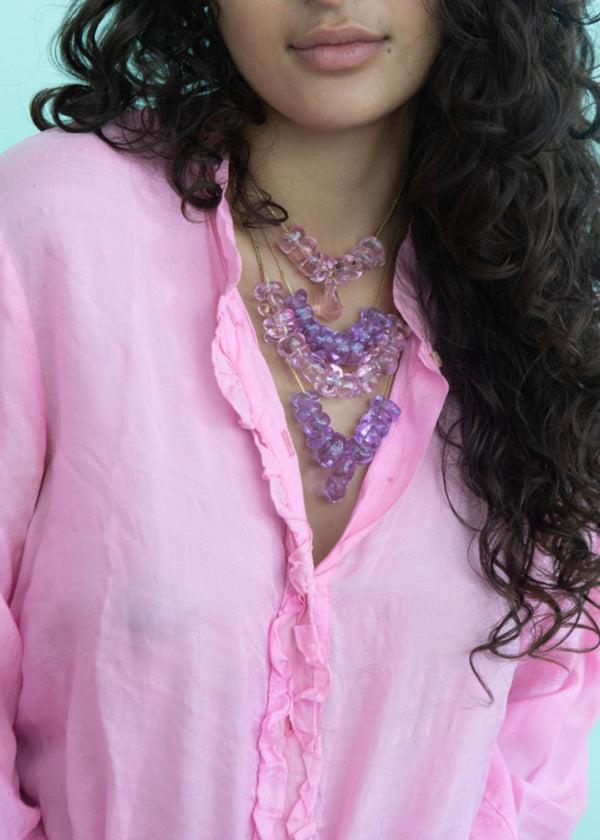 Pippa Small Azaz Purple Glass Multi Beaded Necklace On Cord