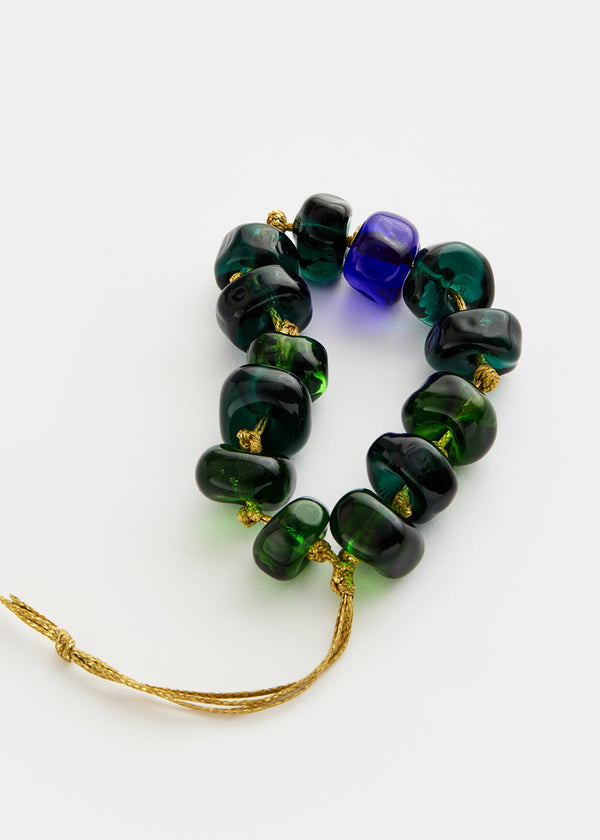 Pippa Small Azaz Tonal Greens Glass Multi Beaded Bracelet On Cord