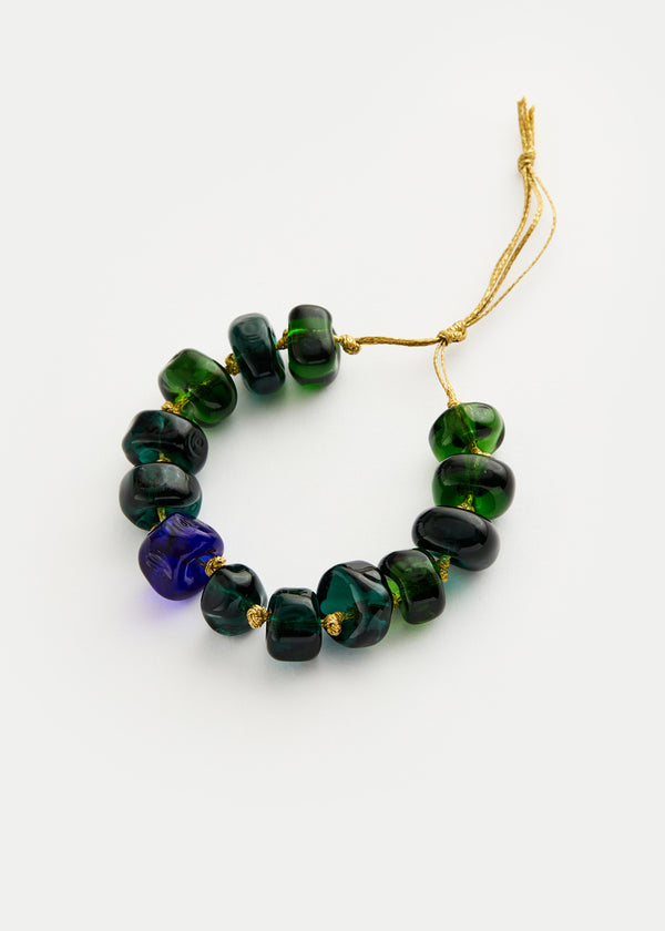 pippa small Azaz Tonal Greens Glass Multi Beaded Bracelet on Cord